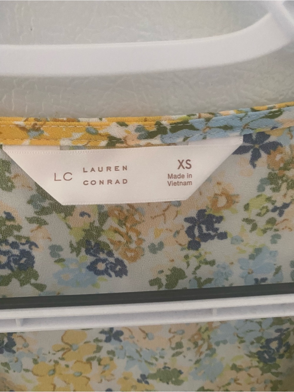 LC Lauren Conrad Yellow and Blue Floral Tie-Front Blouse - Picture 3 of 6